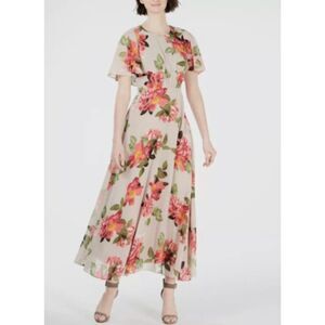 Calvin Klein Women Floral Capelet Short Sleeve Maxi Dress Size 2 NWT